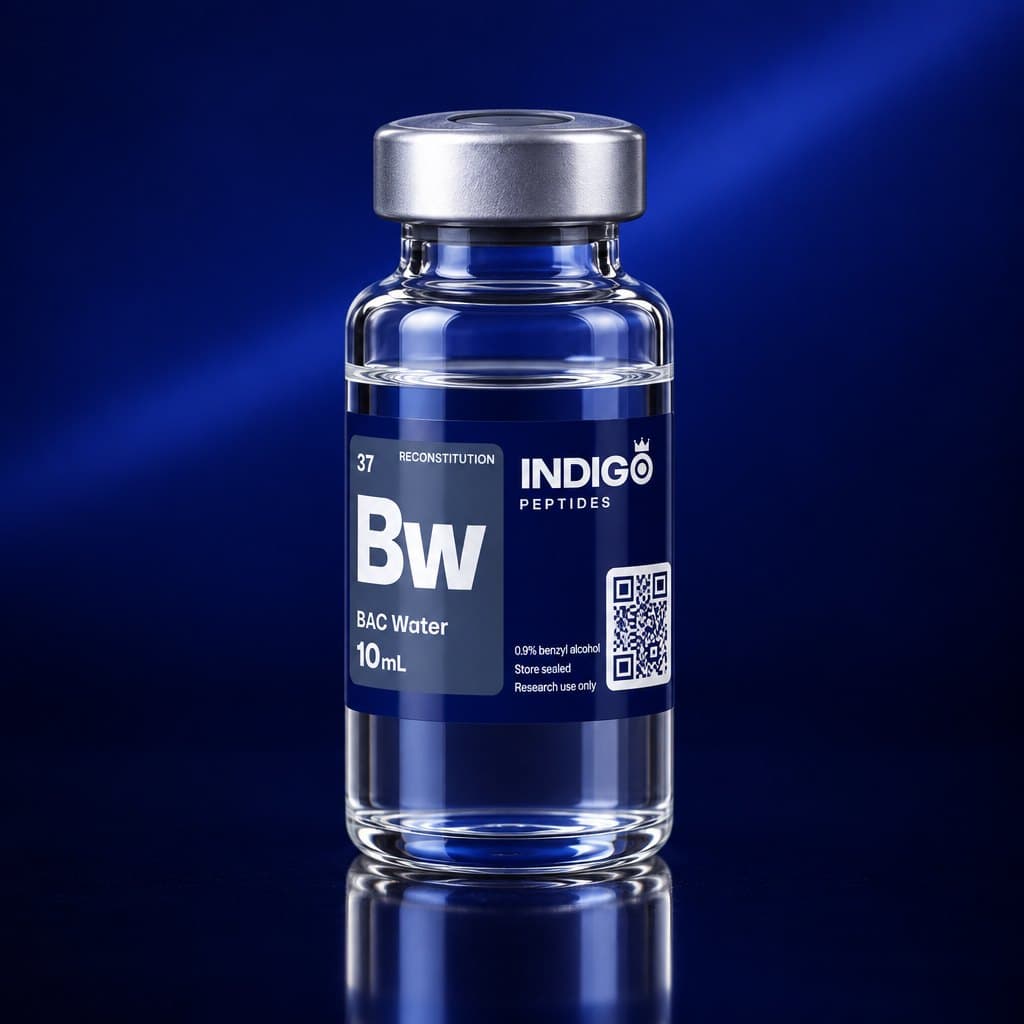 Bacteriostatic water 10 mL vial with the Indigo Peptides label