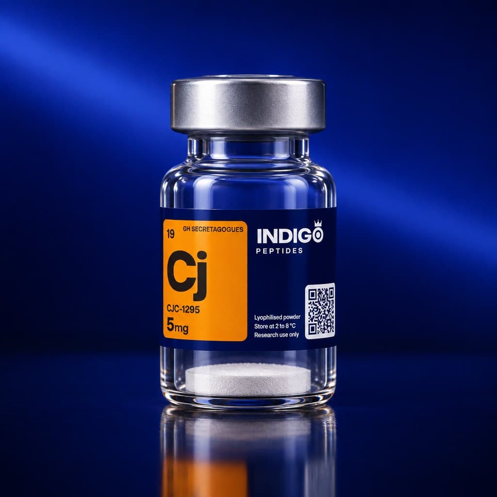 CJC-1295 (no DAC) 5 mg vial with the Indigo Peptides label