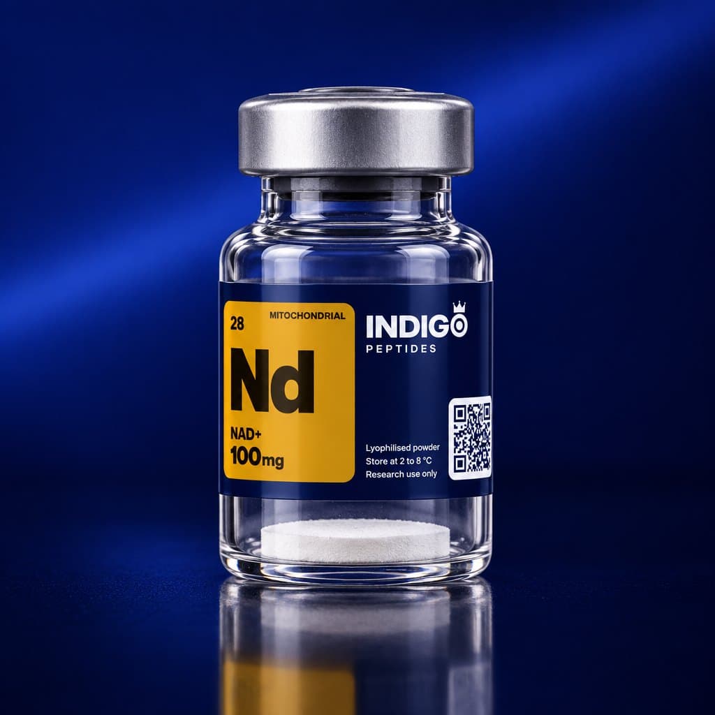 NAD+ 100 mg vial with the Indigo Peptides label