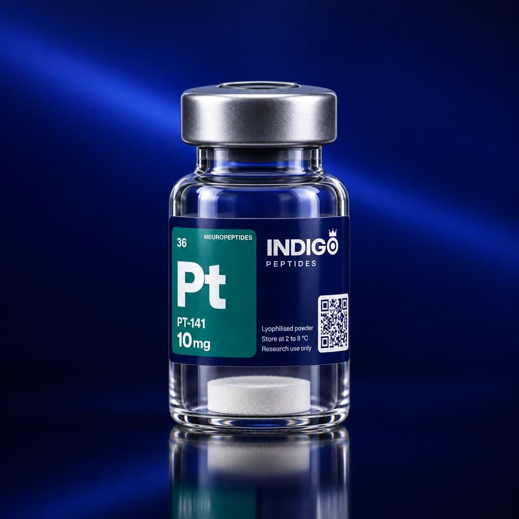 PT-141 10 mg vial with the Indigo Peptides label