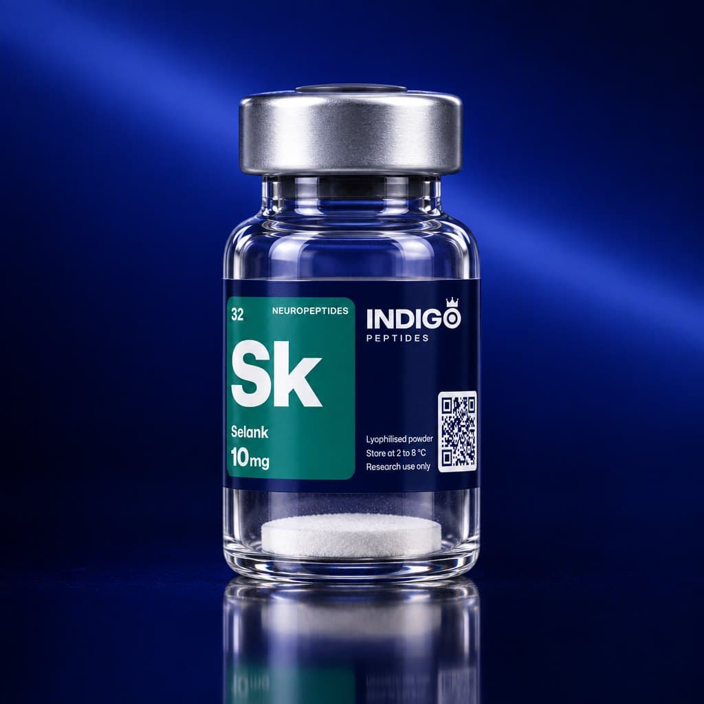 Selank 10 mg vial with the Indigo Peptides label