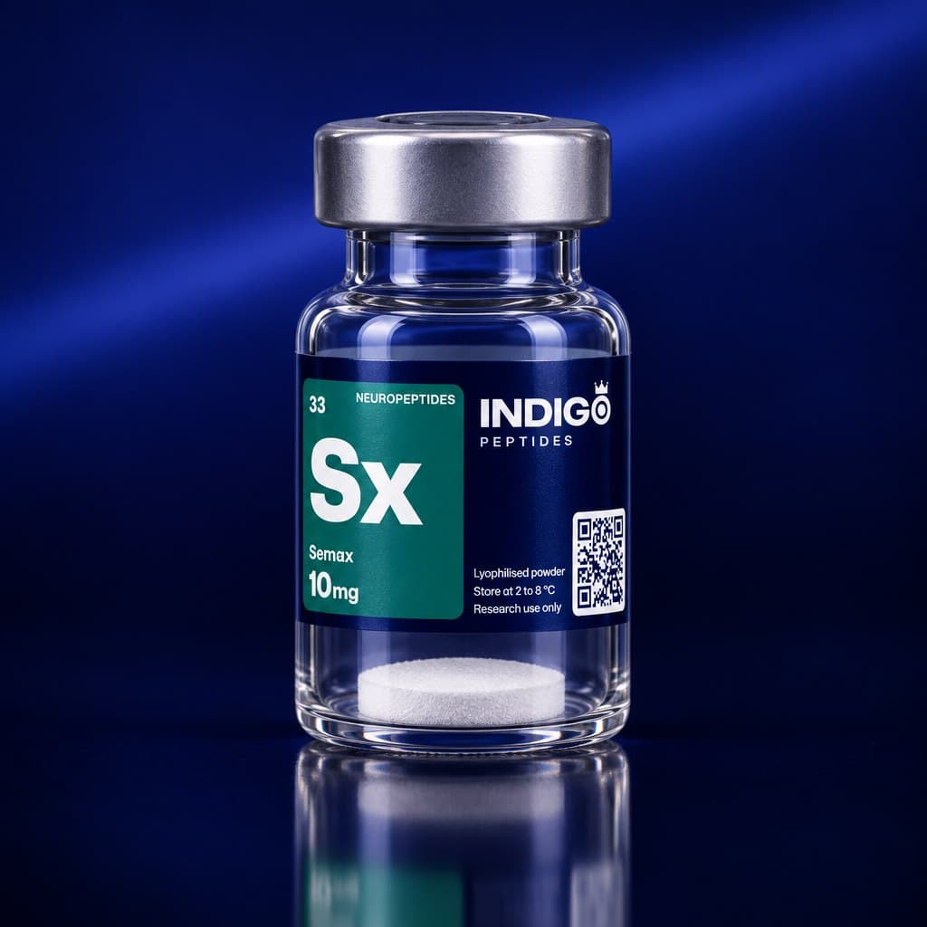 Semax 10 mg vial with the Indigo Peptides label