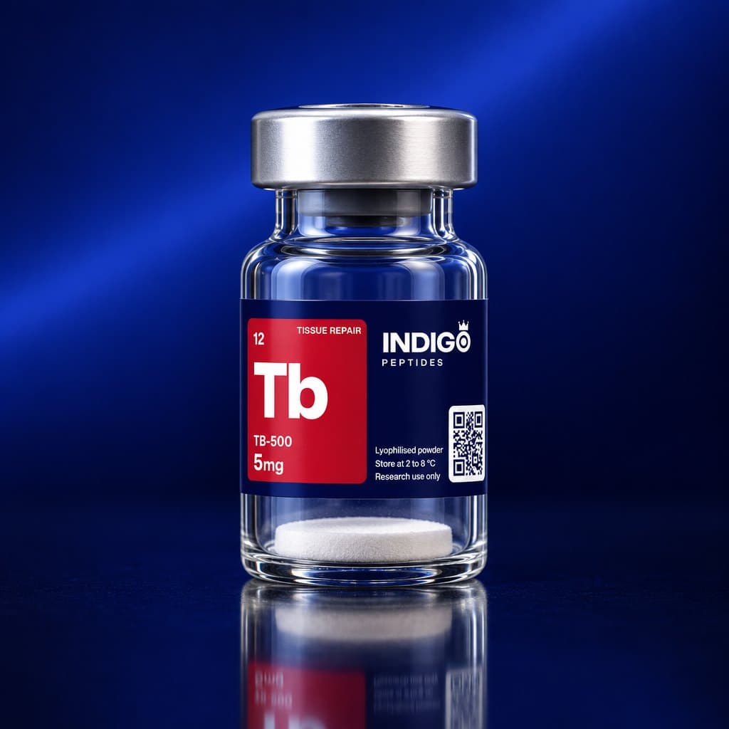 TB-500 5 mg vial with the Indigo Peptides label